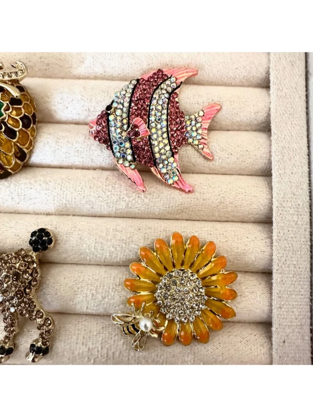 Costume Jewelry Lot Snake Pendant Brooch Pin Owl Sunflower Fish Poodle Gold Tone
